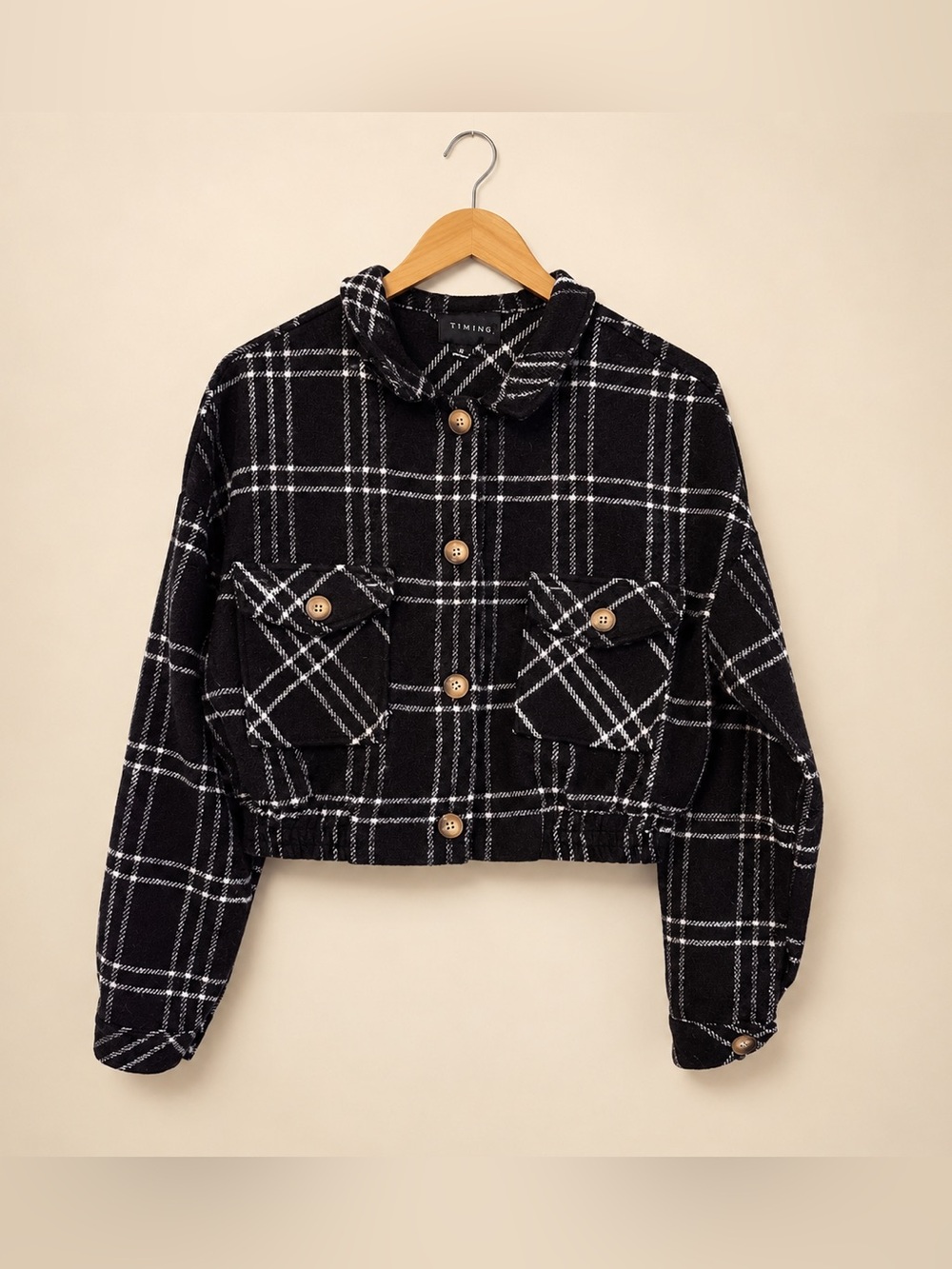 Timing Black & White Plaid Cropped Shacket